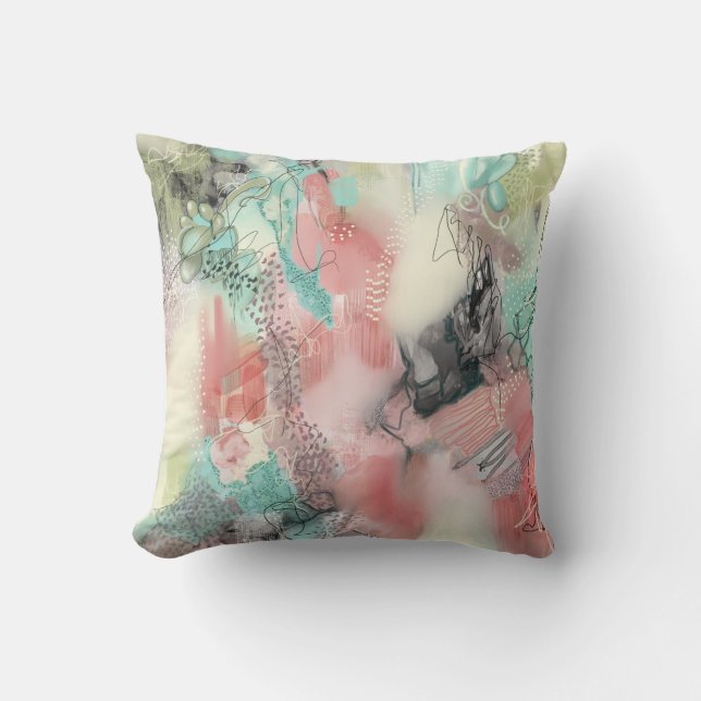 Elegant teal, pink and green cushion (Front)