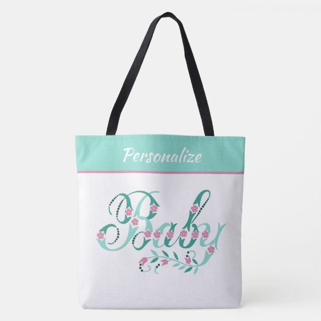 Elegant Teal Pink Baby Pretty Personalised Tote Bag (Front)