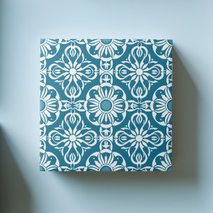 Elegant Teal Portuguese Pattern Symmetrical White Tile
