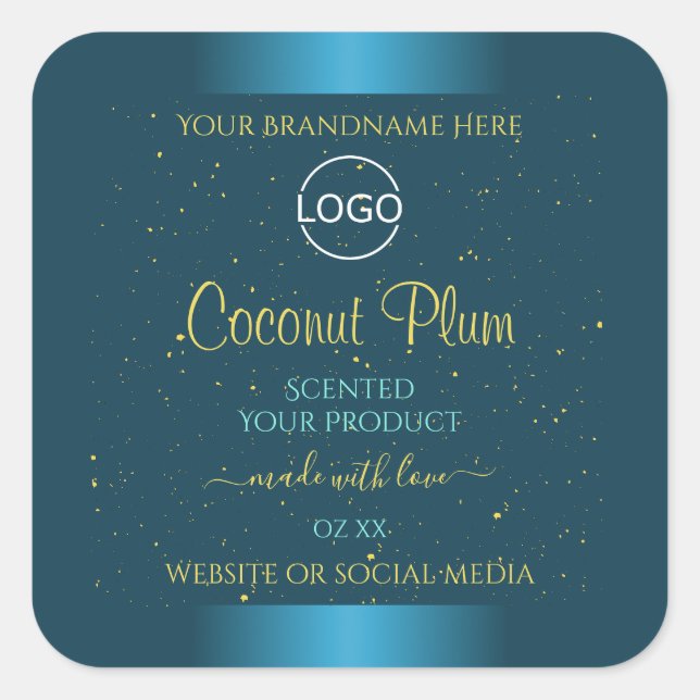Elegant Teal Product Labels Gold Soft Glitter Logo (Front)