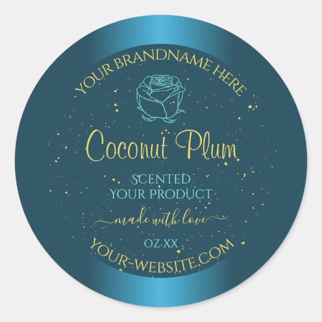 Elegant Teal Product Labels Gold Soft Glitter Rose (Front)