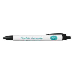 Elegant Teal Professional Monogram Business Black Ink Pen