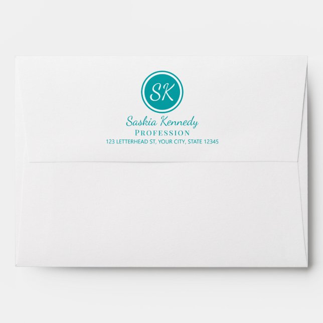 Elegant Teal Professional Monogram Business Envelope (Back (Top Flap))