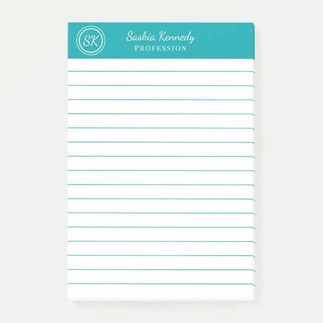 Elegant Teal Professional Monogram Business Post-it Notes (Front)