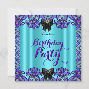 Elegant Teal Purple Black Lace Birthday Party Invitation