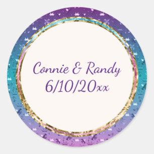 Elegant Teal Purple Gold Monogram Wedding Sticker