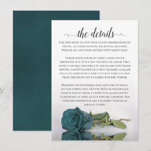 Elegant Teal Reflecting Rose Wedding Details Enclosure Card