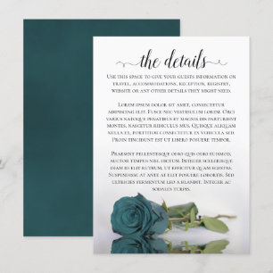 Elegant Teal Reflecting Rose Wedding Details Enclosure Card