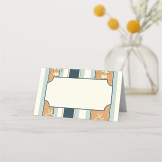 Elegant Teal Regency Stripes Food Tents, Place Card