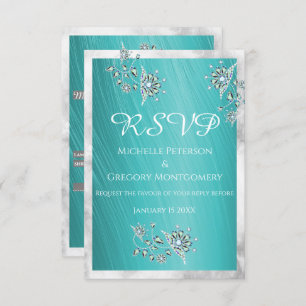 Elegant Teal Rhinetsone Jewel with Marble Border RSVP Card