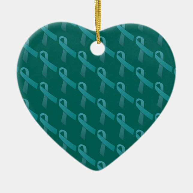 Elegant Teal Ribbons Tiled Pattern Ceramic Tree Decoration (Front)
