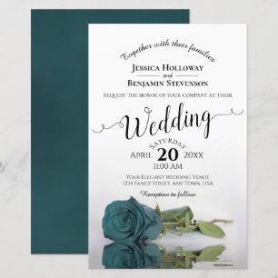 Elegant Teal Rose BUDGET Wedding Invitation