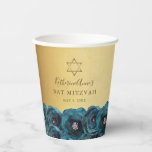 Elegant Teal Rose Floral Gold Bat Mitzvah Paper Cups<br><div class="desc">These elegant watercolor floral Bat Mitzvah celebration paper cups feature teal roses,  a gold princess crown,  and  a name and date to personalise in modern script calligraphy on a shiny gold background. Designed by Susan Coffey.</div>