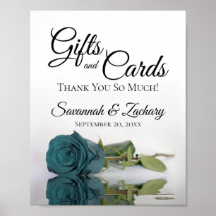 Elegant Teal Rose Gifts & Cards Wedding Sign