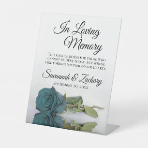 Elegant Teal Rose Loving Memory Wedding Memorial Pedestal Sign