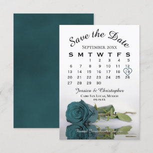 Elegant Teal Rose Romantic Wedding Calendar Save The Date