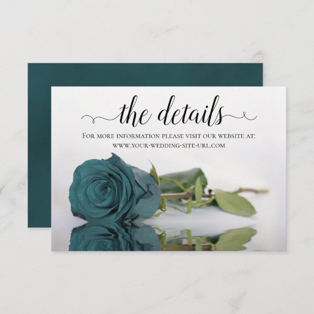 Elegant Teal Rose Wedding Details Website Enclosure Card (Front/Back)