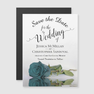 Elegant Teal Rose Wedding Save the Date Magnet