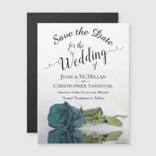 Elegant Teal Rose Wedding Save the Date Magnet