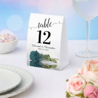 Elegant Teal Rose Wedding Table Number