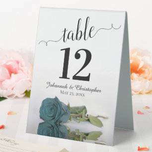 Elegant Teal Rose Wedding Table Number