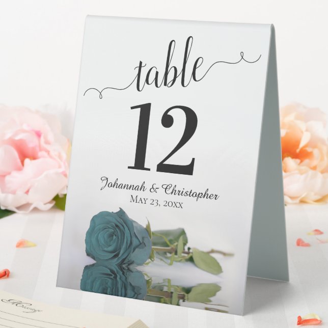 Elegant Teal Rose Wedding Table Number (In SItu (Wedding))