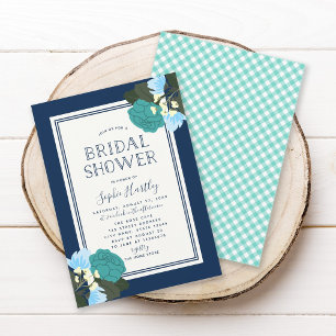 Elegant Teal Roses Floral Bridal Shower Invitation