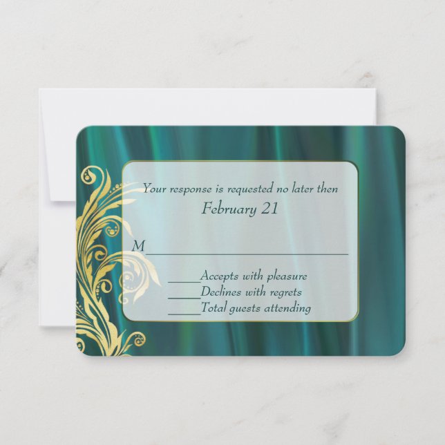 Elegant Teal Satin Wedding Response Card (Front)