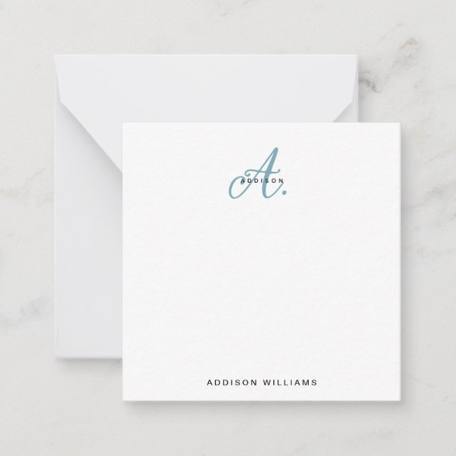 Elegant Teal Script Monogram Card (Front)