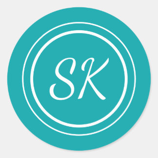 Elegant Teal Script Professional Monogram Business Classic Round Sticker