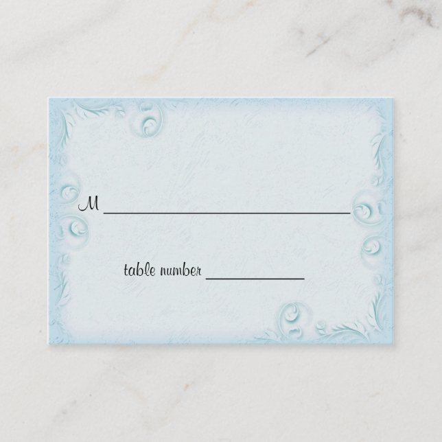 Elegant Teal Scrollwork Wedding Table Placecard (Front)