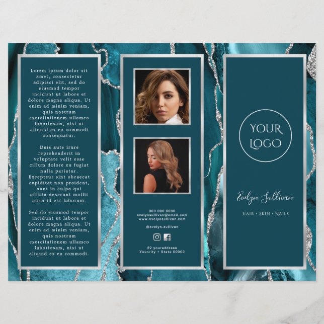 Elegant Teal Silver Agate Brochure (Front)