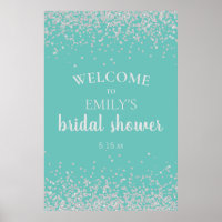 Elegant Teal Silver Confetti Bridal Shower