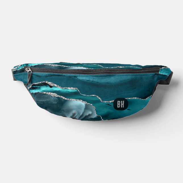 Elegant Teal Silver Glitter Marble Watercolor Bum Bags (Lay Down)
