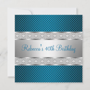 Elegant Teal Silver Jewel 40th Birthday Invitation