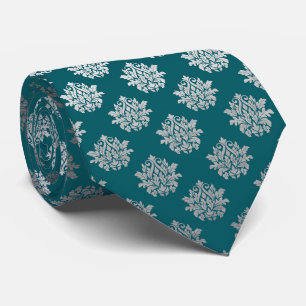 elegant teal silver pattern tie