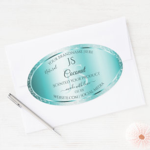 Elegant Teal Soft Glitter Product Labels Monogram