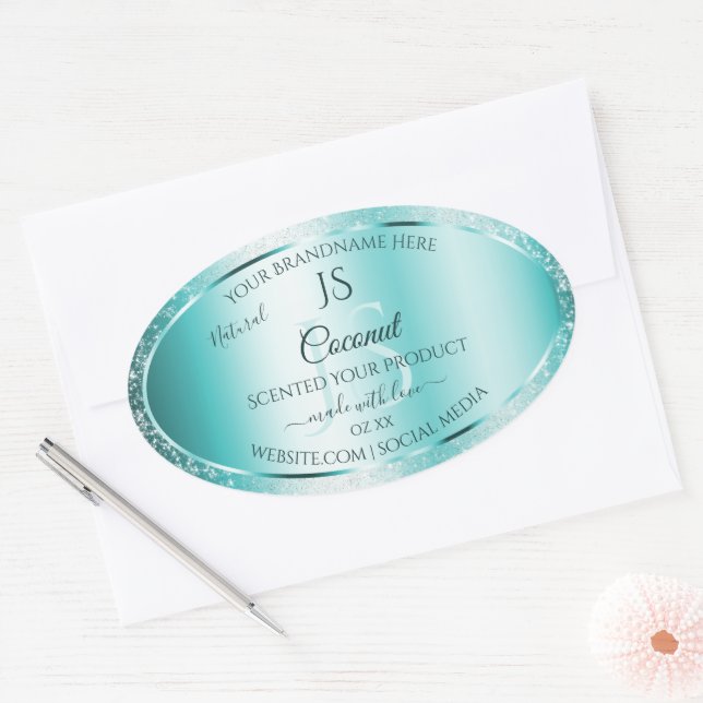 Elegant Teal Soft Glitter Product Labels Monogram (Envelope)