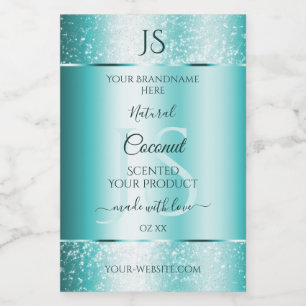 Elegant Teal Soft Glitter Product Labels Monogram