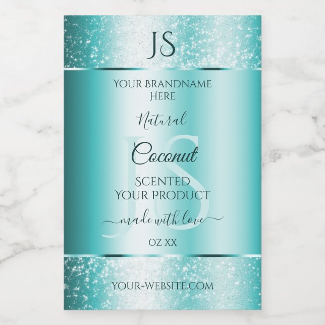 Elegant Teal Soft Glitter Product Labels Monogram (Single Label)
