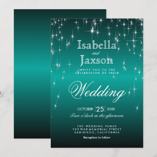Elegant Teal Star Lights Wedding Invitation