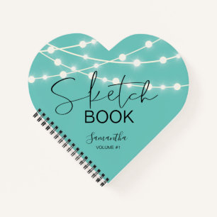 Elegant Teal String Lights Sketchbook Your Name Notebook