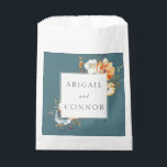 Elegant Teal Terracotta Navy Boho Floral Favour Bags<br><div class="desc">Elements: bold florals on a teal background.  Your names and details are framed in a classic cream tone.   Colours: teal,  green,  navy,  cream,  terracotta,  orange,  gold,  dusty blue. Themes: cool neutrals,  classic,  contemporary,  boho,  bohemian,  botanical,  garden. Collection: Elegant Teal Terracotta Navy Boho Floral Wedding Collection. Product Type: Favour Bag</div>
