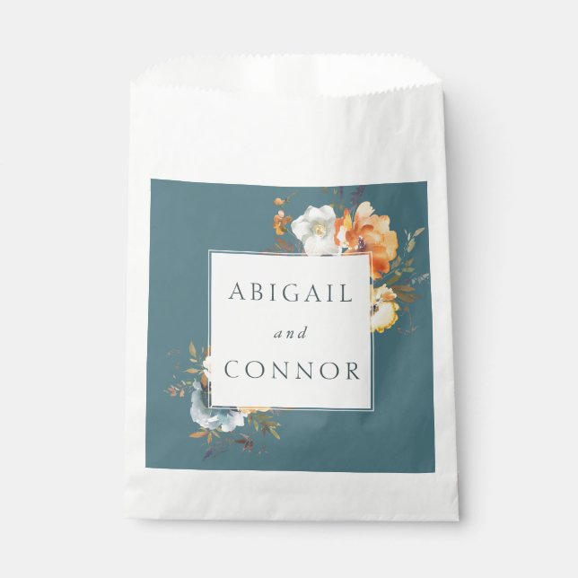 Elegant Teal Terracotta Navy Boho Floral Favour Bags (Front)