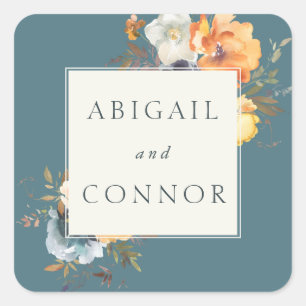 Elegant Teal Terracotta Navy Boho Floral Square Sticker