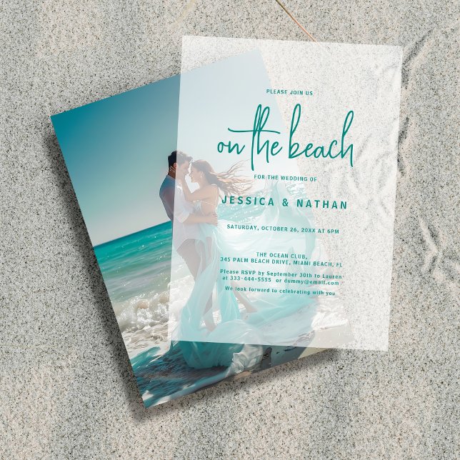 Elegant Teal The Beach Modern Wedding Vellum Invitations (Creator Uploaded)