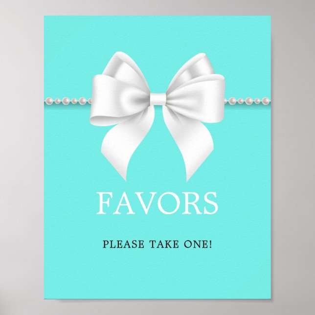 Elegant Teal Tiffany Baby Shower Guest Favours Sig Poster (Front)