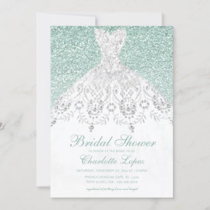 Elegant Teal Turquois Glitter Dress Bridal Shower Invitation