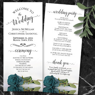 Elegant Teal Turquoise Aqua Rose Romantic Wedding Programme