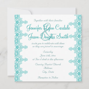 Elegant Teal Turquoise Lace Wedding Invitations
